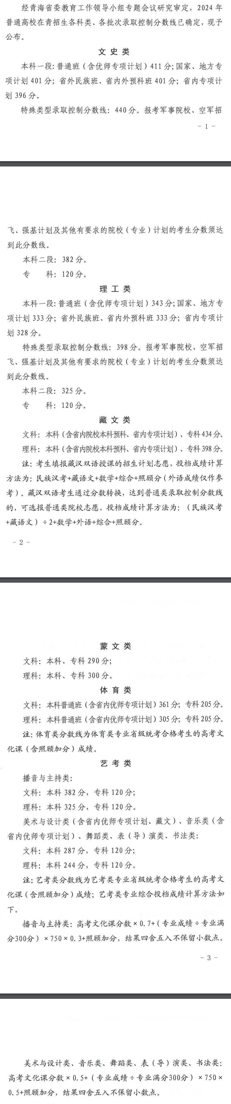 2024年青海高考分數(shù)線一覽表（本科、專科、特殊類型）