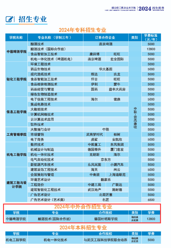 湖北輕工職業(yè)技術學院中外合作辦學專業(yè)有哪些？